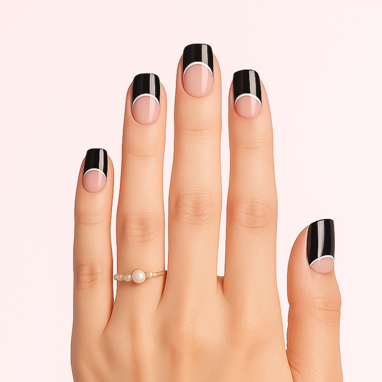 Black french tip gel nail stickers